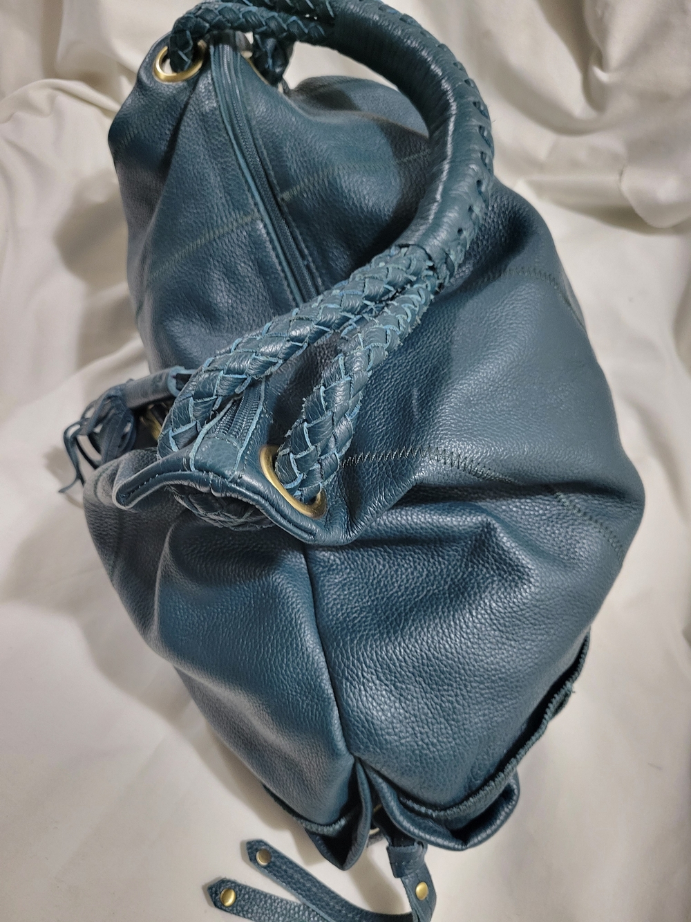 B. Collective Braided Handle Leather Hobo Bag - Teal Blue
